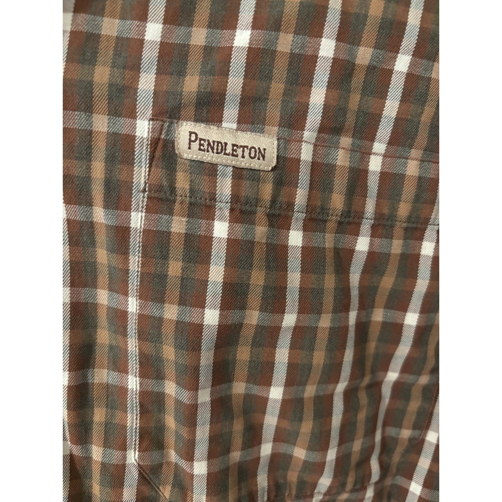 Pendleton Cotton Plaid Button Up Shirt Brown White Checkered Mens L - Picture 3 of 4